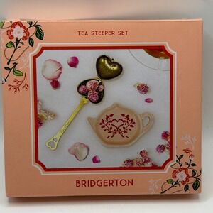 Bridgerton Tea Steeper Set Gold Heart Infuser Tray Regencycore Cottagecore Gift